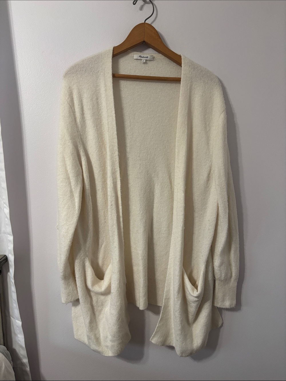 Madewell Cream Open-Front Pocketed Cardigan - Wool and Alpaca Blend